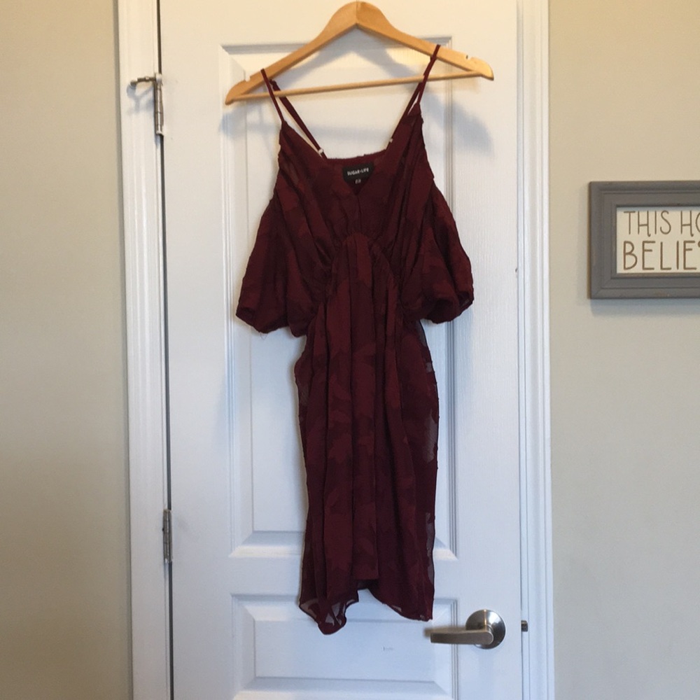 Burgundy off the shoulder cocktail dress size Med